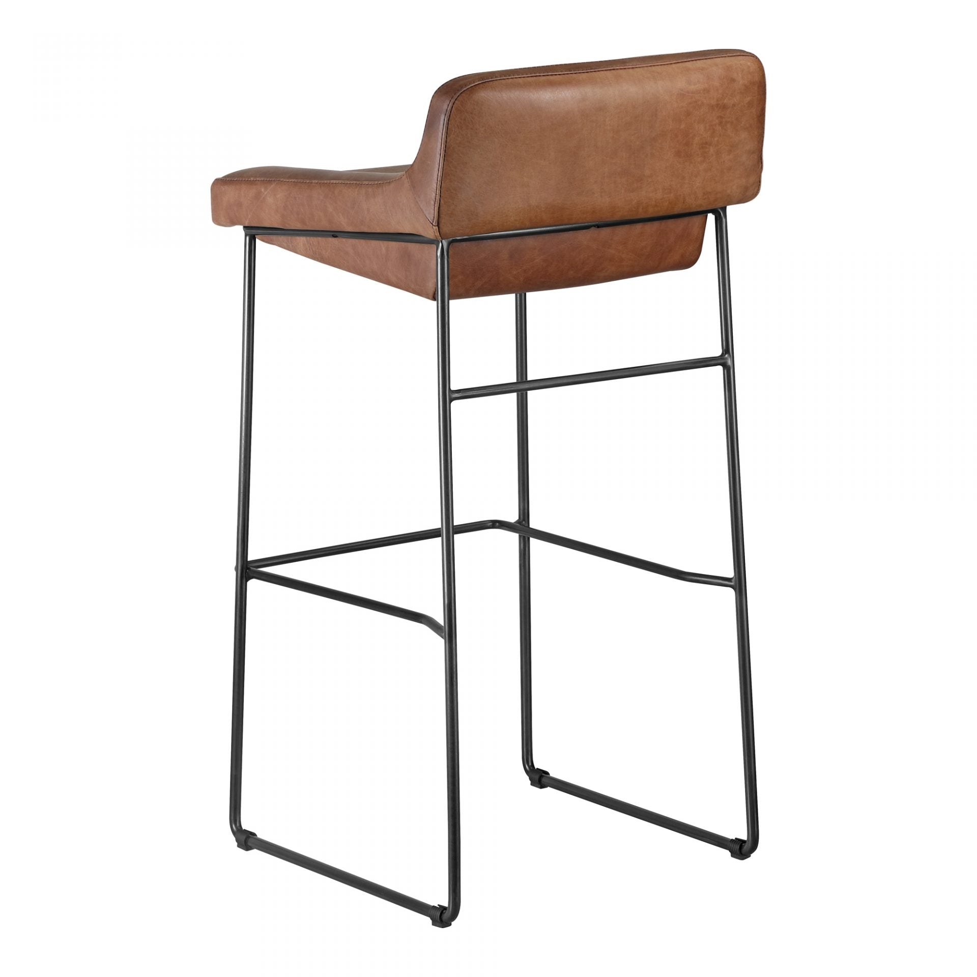Upgrade your kitchen or dining room with this sleek, cocktail-ready Starlet Counter + Bar Stool - Open Road Brown Leather that showcases poise and comfort. This adds a cool sophistication to your space with its slim iron frame and luxe leather upholstery.