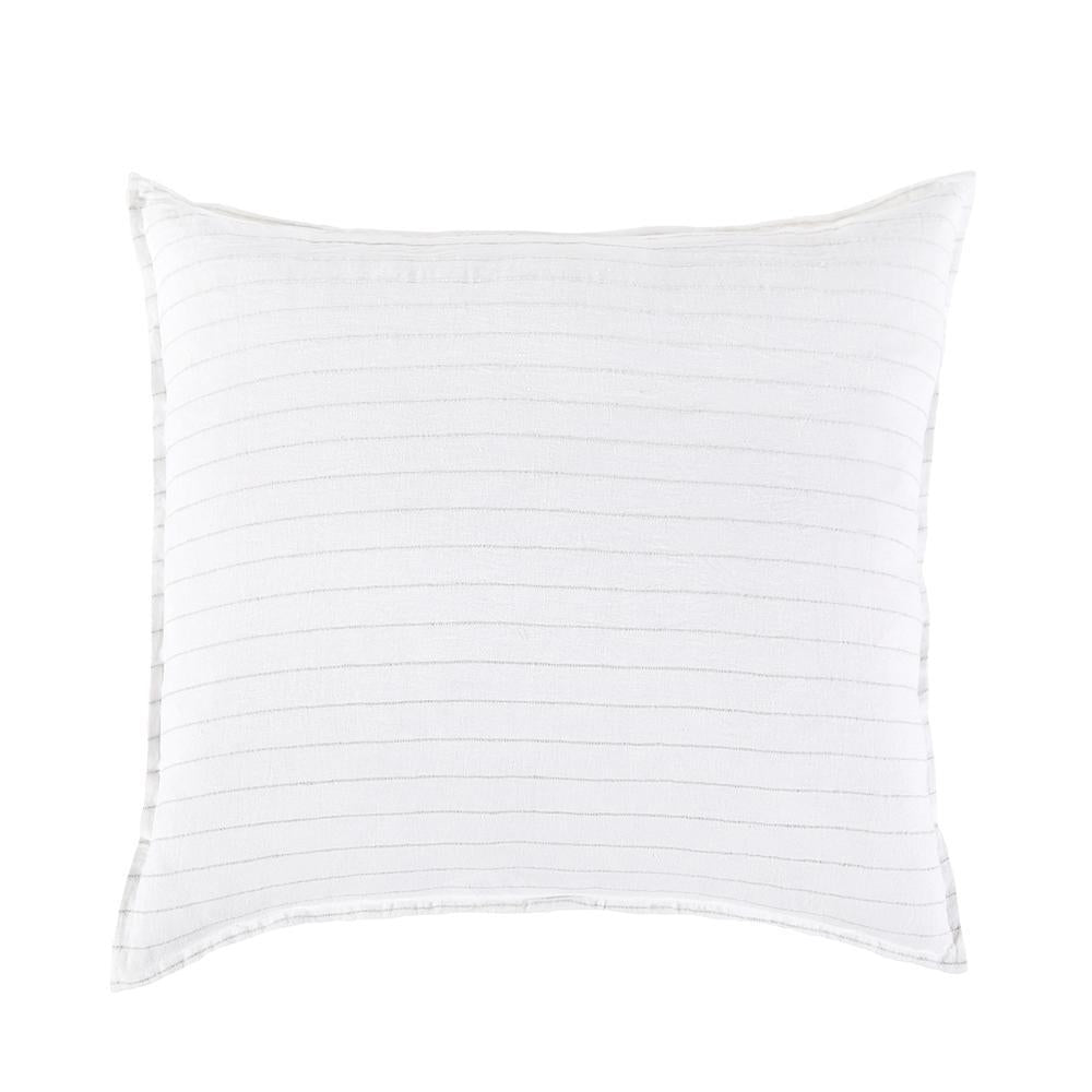 The Blake Duvet Collection White/Ocean by Pom Pom at Home features an interwoven stripe texture, giving a modern refresh to a traditional stripe. Our duvet and shams are hand-loomed by artisans and the linen is washed for a relaxed lived-in look for any bedroom. Inserts sold separately 100% linen Shell-button closure Machine wash cold; tumble dry low; warm iron as needed. Do not bleach