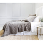 The Brussels Coverlet Bedding Pewter by Pom Pom at Home is a grand and sophisticated line that has a diamond quilted pattern on the front, made of 100% stone washed cotton velvet. Available in several soft, stone washed colors.  100% cotton velvet Machine wash cold; tumble dry low; warm iron as needed Do not bleach