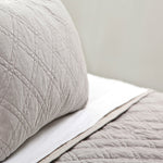 The Brussels Coverlet Bedding Taupe by Pom Pom at Home is a grand and sophisticated line that has a diamond quilted pattern on the front, made of 100% stone washed cotton velvet. Available in several soft, stone washed colors.  100% cotton velvet Machine wash cold; tumble dry low; warm iron as needed Do not bleach