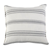 The Jackson Duvet Collection Flax/Midnight by Pom Pom at Home is a very casual and clean line. It features a series of ocean subtle stripes on white that create a simple and fresh look.  Its duvet cover and shams are finished with tie closures.   Inserts sold separately 100% linen Machine wash cold; tumble dry low; warm iron as needed Do not bleach