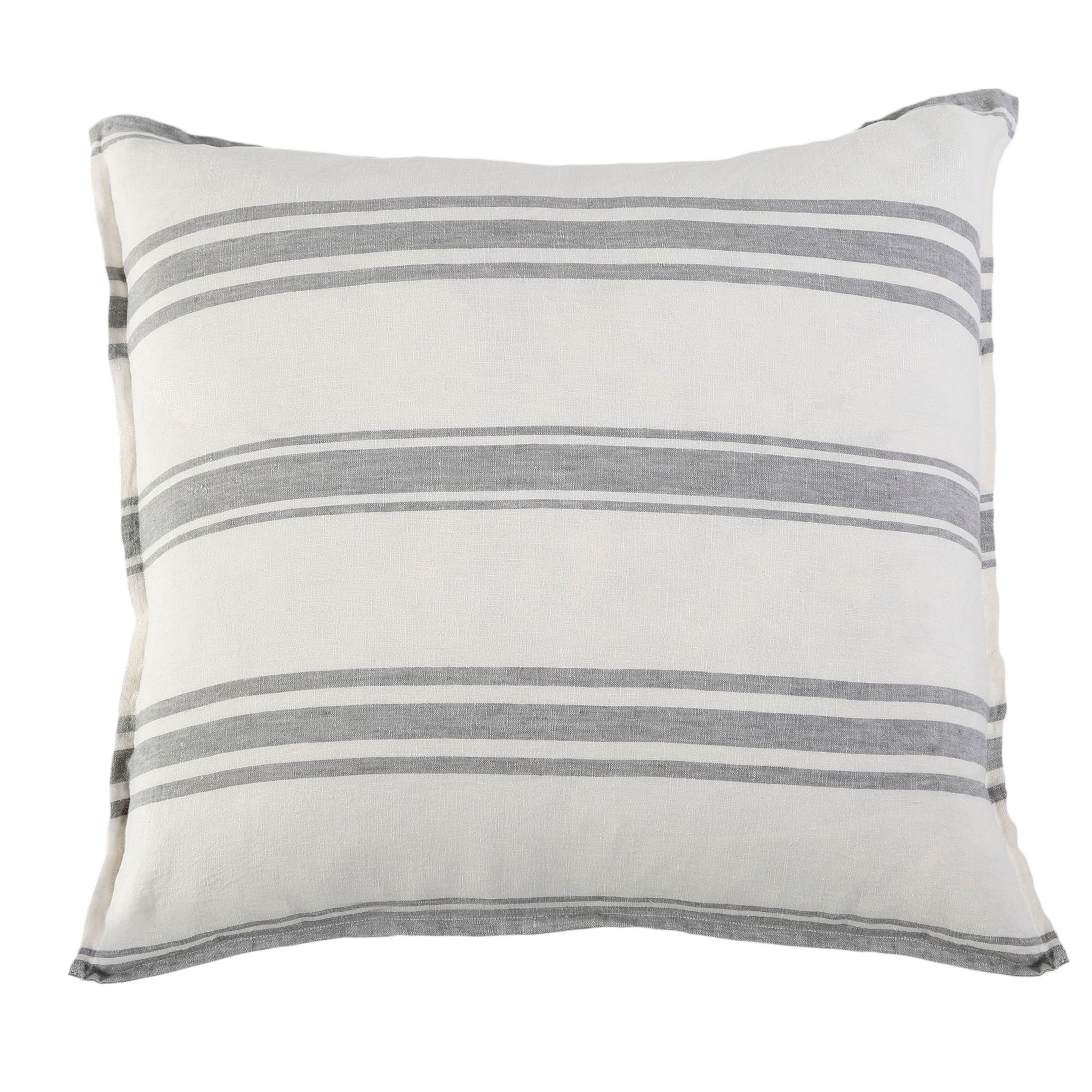 The Jackson Duvet Collection Flax/Midnight by Pom Pom at Home is a very casual and clean line. It features a series of ocean subtle stripes on white that create a simple and fresh look.  Its duvet cover and shams are finished with tie closures.   Inserts sold separately 100% linen Machine wash cold; tumble dry low; warm iron as needed Do not bleach