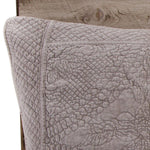 The Marseille Coverlet Bedding Taupe by Pom Pom at Home is luxurious and elegant with a detailed floral and diamond quilted pattern on the front made of 100% stone washed cotton velvet.  100% cotton velvet Machine wash cold; tumble dry low; warm iron as needed Do not bleach