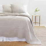The Marseille Coverlet Bedding Taupe by Pom Pom at Home is luxurious and elegant with a detailed floral and diamond quilted pattern on the front made of 100% stone washed cotton velvet. 100% cotton velvet Machine wash cold; tumble dry low; warm iron as needed Do not bleach