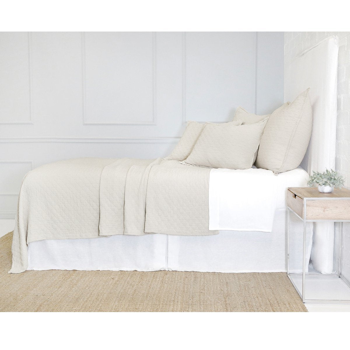 Crafted in Portugal, the Ojai Greige Matelasse Collection by Pom Pom at Home is light and casual, bringing comfort with its subtle diamond pattern. The coziest bedding to climb into after a long day. 100% cotton. Machine wash cold; tumble dry low; warm iron as needed. Do not bleach