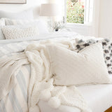 Crafted in Portugal, the Ojai Greige Matelasse Collection by Pom Pom at Home is light and casual, bringing comfort with its subtle diamond pattern. The coziest bedding to climb into after a long day. 100% cotton. Machine wash cold; tumble dry low; warm iron as needed. Do not bleach