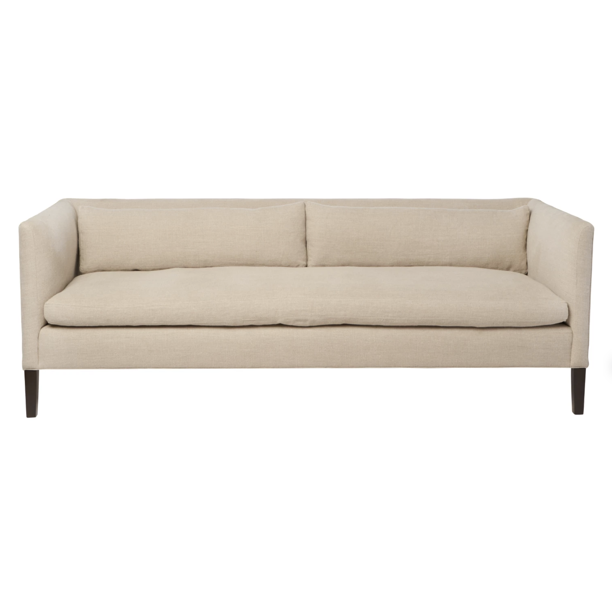Featuring Stewart Sofa by Cisco Brothers at Amethyst Home. The Stewart Sofa by Cisco Brothers has a simple silhouette with striking angles and trim wooden accent legs. The wide bench cushion provides ample seating space ideal for entertaining. Pop some popcorn and pile on the throw pillows for cozy movie nights with the family. Photographed in Vintage Fla. Amethyst Home provides interior design, new home construction design consulting, vintage area rugs, and lighting in the Scottsdale metro area.