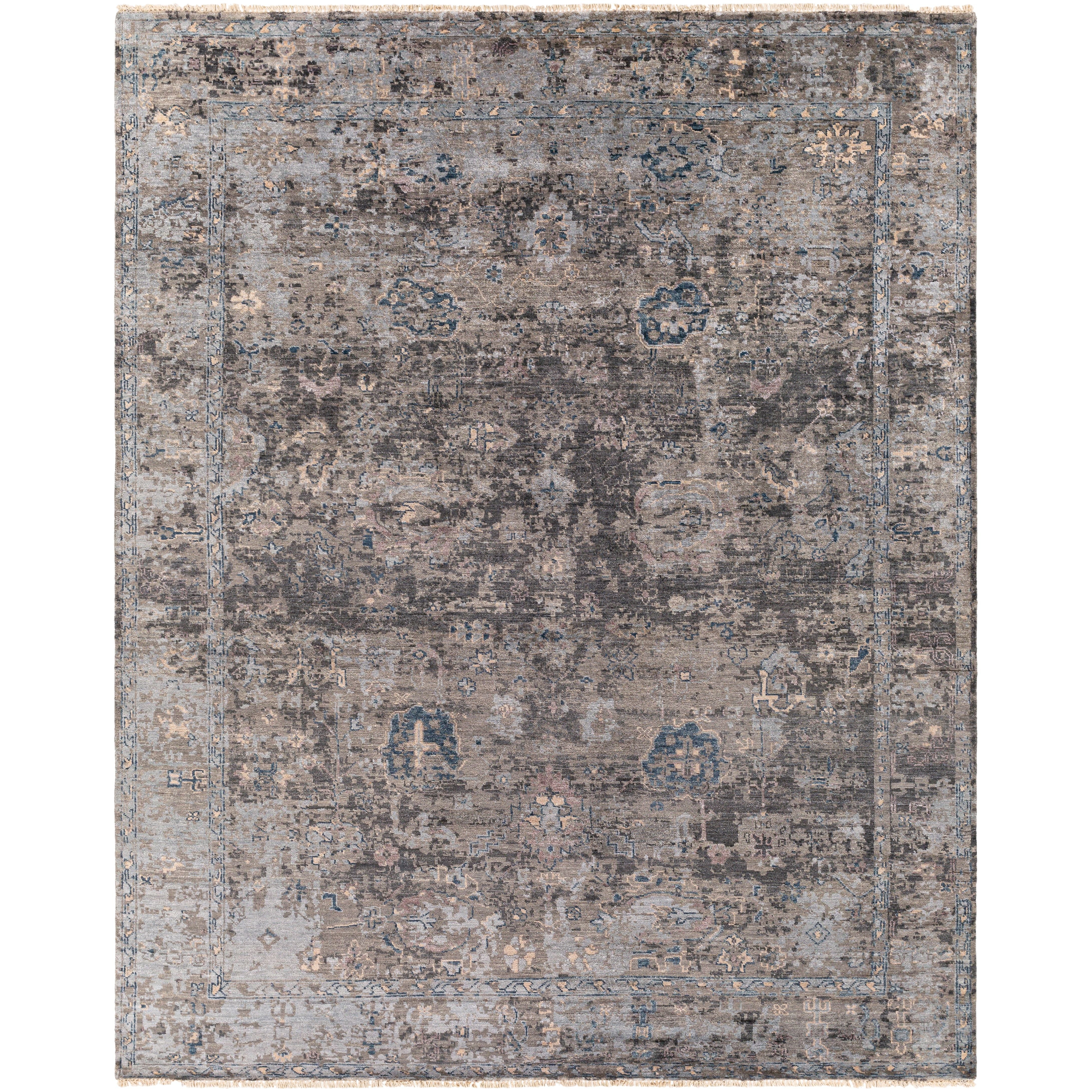 Featuring Theodora Charcoal / Ocean Hand-Knotted Rug by Surya at Amethyst Home. The Theodora Collection showcases traditional inspired designs that exemplify timeless styles of elegance, comfort, and sophistication. With their hand knotted construction, these rugs provide a durability that can not be found in other handmade constructions, and boasts the abilit.  Amethyst Home provides interior design, new home construction design consulting, vintage area rugs, and lighting in the Omaha metro area.
