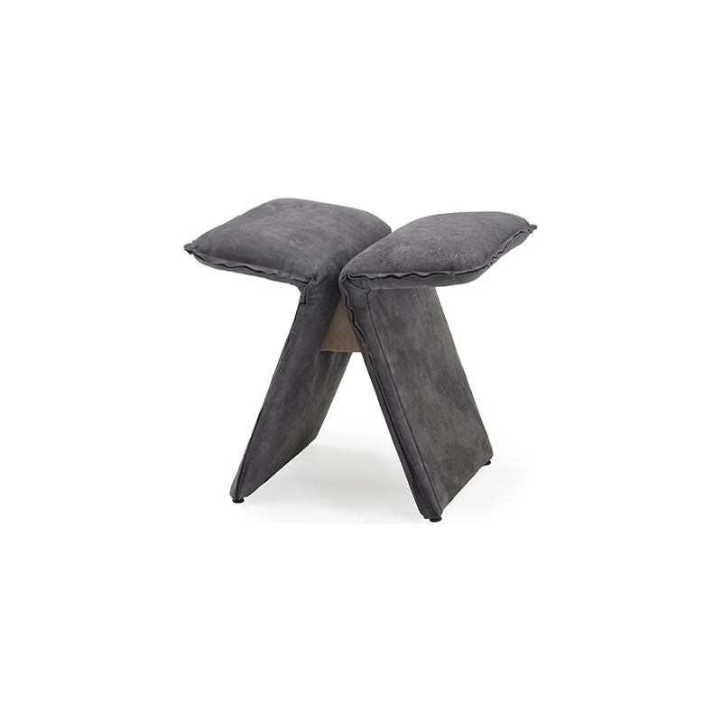 The Butterfly Upholstered Occasional Stool by Verellen is abstract and beautiful. This comes standard with:  soy based poly wrap seat construction double needle stitch detail knife edge upholstery style sits on glides standard walnut brace The Butterfly Exposed Wood Occasional Stool comes standard with:  sits on glides