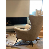 Paola Wing Chair in Suing 270.020 Flax Fabric and Sealed Walnut Finish