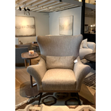 Paola Wing Chair in Suing 270.020 Flax Fabric and Sealed Walnut Finish