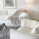 Featuring Bates Large Sculpted Floor Lamp by Visual Comfort at Amethyst Home. We love the detail in the middle of this Bates Large Sculpted Floor Lamp by Visual Comfort. The linen shade brings a soft, warm glow to any living room, bedroom, or other area needing extra light.
 
Overall Dimensions: 19" L x 19" W x 64" H Weight: 30 lbs.  Amethyst Home provides interior design, new home construction design consulting, vintage area rugs, and lighting in the San Diego metro area.