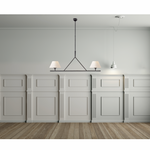 Featuring Cesta Linear Chandelier by Visual Comfort at Amethyst Home. The Cesta Linear Chandelier by Visual Comfort is finished in aged iron with a linen shade. We love the timeless look it brings to a living room, dining room, or other large area. 
Overall Dimensions: 54" L x 54" W x 57.5" HWeight: 24 lbs.  Amethyst Home provides interior design, new home construction design consulting, vintage area rugs, and lighting in the Scottsdale metro area.