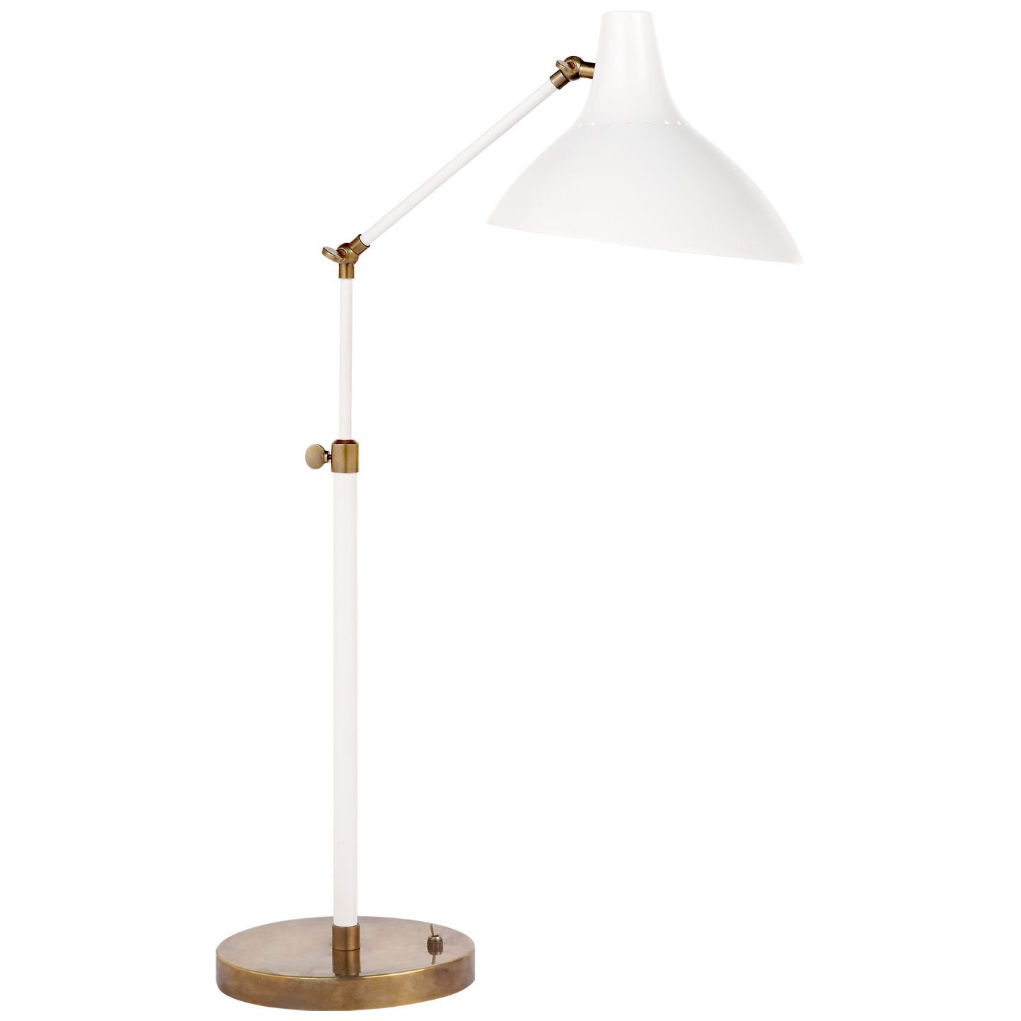 Featuring Charlton Table Lamp by Visual Comfort at Amethyst Home. We love the hand-rubbed antique brass matched with either plaster white or black in this Charlton Table Lamp. This is the perfect lamp for your office, bedroom, or other space needing controlled light. 
Overall Dimensions: 9.5" L x 9.5" W x 27" HWeight: 8 lbs..  Amethyst Home provides interior design, new home construction design consulting, vintage area rugs, and lighting in the Winter Garden metro area.
