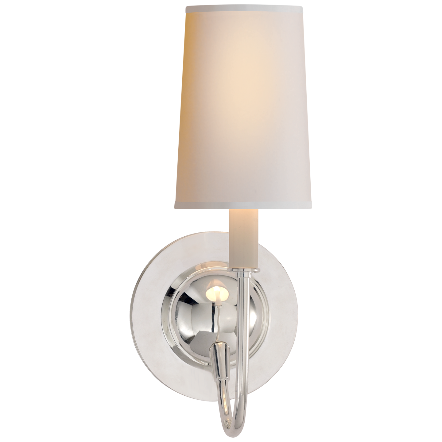 Featuring Elkins Sconce by Visual Comfort at Amethyst Home. With a shapley stem, this Elkins Sconce brings an attractive source of light to any bedroom, hallway or other area. 
Polished Nickel, Antique Nickel with Polished Nickel, and Bronze with Antique Brass have paper shades. 
Antique Brass with Chocolate has a Fawn Silk shade. 
Overall Dimensions: 5.5" L.  Amethyst Home provides interior design, new home construction design consulting, vintage area rugs, and lighting in the Seattle metro area.