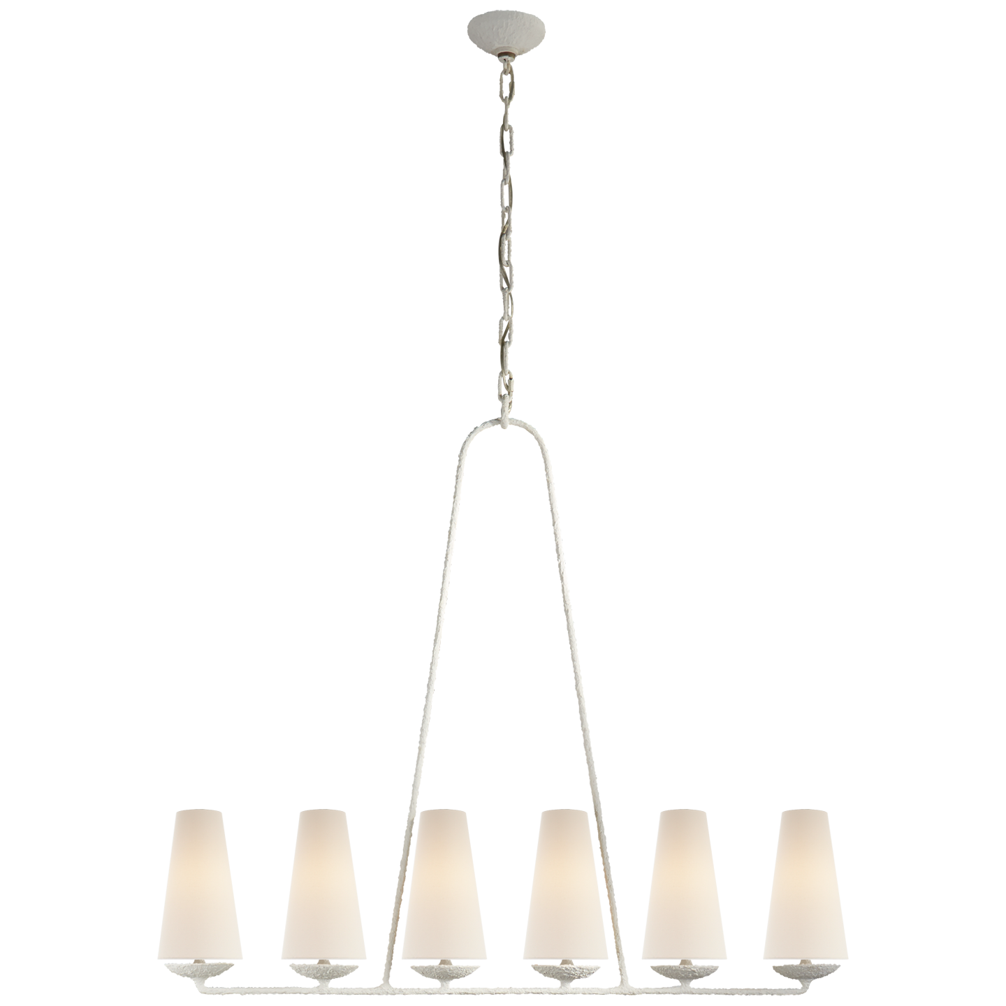 Featuring Fontaine Linear Chandelier by Visual Comfort at Amethyst Home. We love the textured look of this Fontaine Linear Chandelier. Hang over your dining room table or island to elevate the space!
Overall Dimensions: 45.25" L x 45.25" W x 39" HWeight: 11 lbs..  Amethyst Home provides interior design, new home construction design consulting, vintage area rugs, and lighting in the Houston metro area.