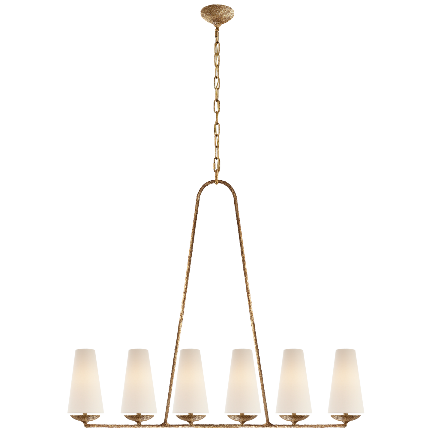 Featuring Fontaine Linear Chandelier by Visual Comfort at Amethyst Home. We love the textured look of this Fontaine Linear Chandelier. Hang over your dining room table or island to elevate the space!
Overall Dimensions: 45.25" L x 45.25" W x 39" HWeight: 11 lbs..  Amethyst Home provides interior design, new home construction design consulting, vintage area rugs, and lighting in the Newport Beach metro area.