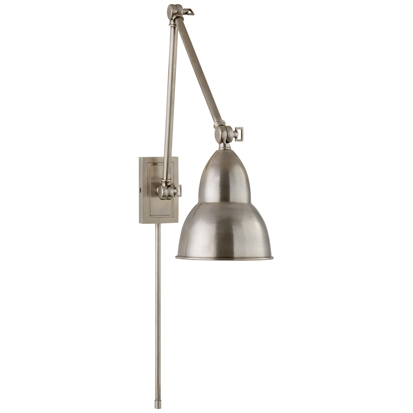 Featuring French Library Double Arm Wall Lamp by Visual Comfort at Amethyst Home. We love the functionality of this French Library Double Arm Wall lamp. Hang in your bedroom, office, or other area that needs extra light. 
Overall Dimensions:  5.75" L x  5.75" W x 24" H
Weight: 6 lbs.  Amethyst Home provides interior design, new home construction design consulting, vintage area rugs, and lighting in the Alpharetta metro area.