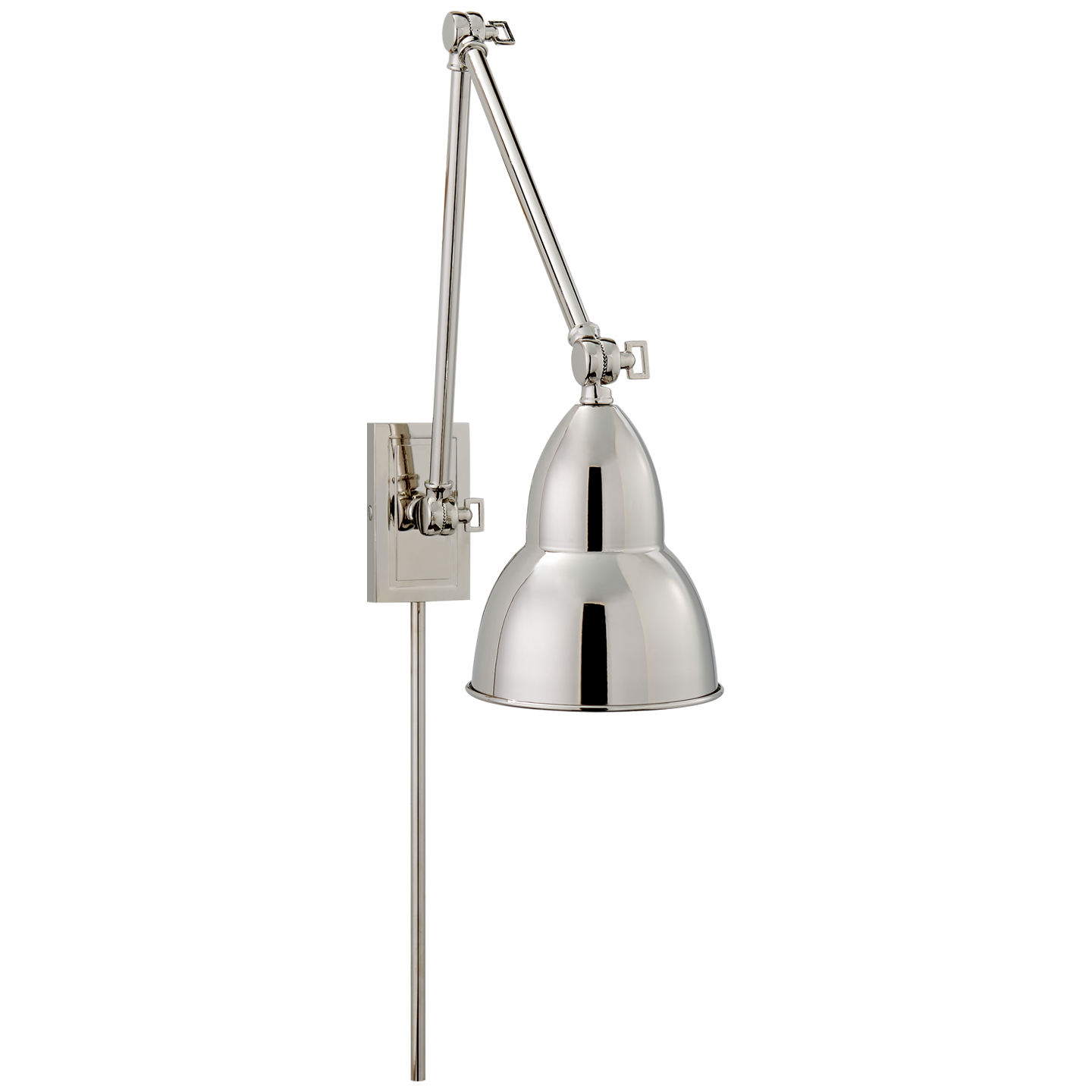 Featuring French Library Double Arm Wall Lamp by Visual Comfort at Amethyst Home. We love the functionality of this French Library Double Arm Wall lamp. Hang in your bedroom, office, or other area that needs extra light. 
Overall Dimensions:  5.75" L x  5.75" W x 24" H
Weight: 6 lbs.  Amethyst Home provides interior design, new home construction design consulting, vintage area rugs, and lighting in the Newport Beach metro area.