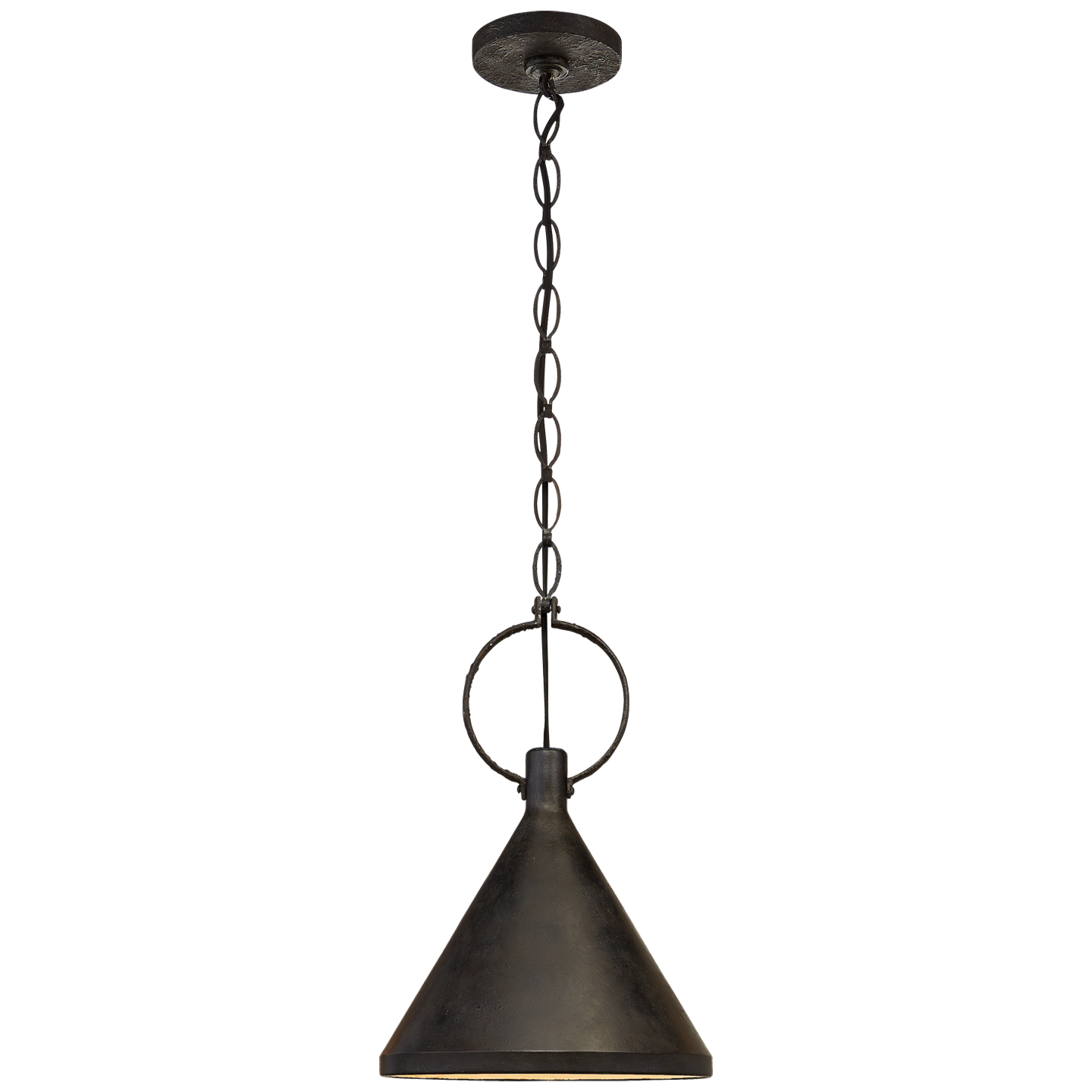 Featuring Limoges Medium Pendant by Visual Comfort at Amethyst Home. We love the shade and natural rusted iron finish of this Limoges Medium Pendant by Visual Comfort. This would look gorgeous over a kitchen island, kitchen sink, or other area needing extra light. 
Overall Dimensions: 14.25" L x 14.25" W x 20.5" H.  Amethyst Home provides interior design, new home construction design consulting, vintage area rugs, and lighting in the Los Angeles metro area.