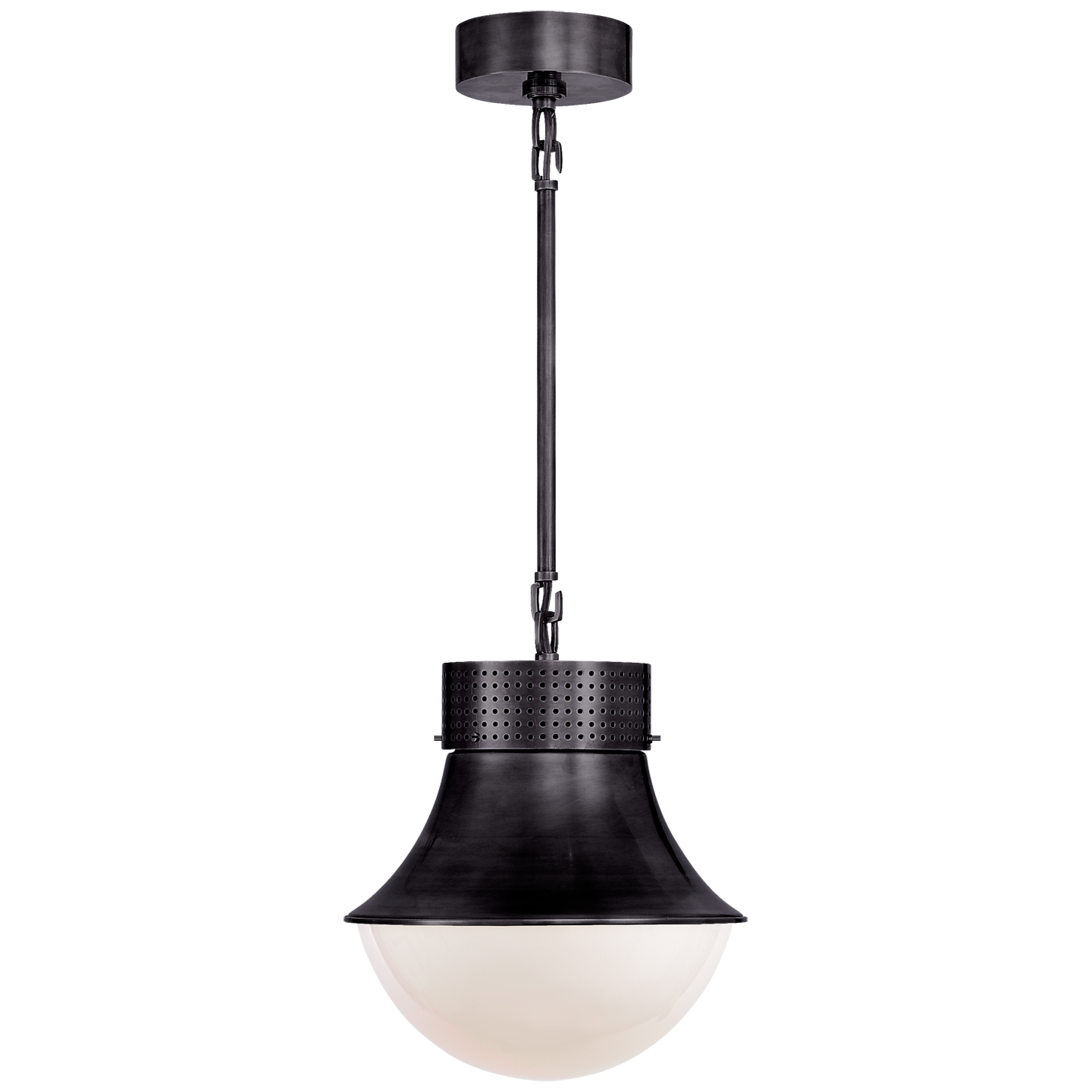 Featuring Precision Small Pendant by Visual Comfort at Amethyst Home. This Precision Small Pendant has a gorgeous white glass shade that brings a clean, bright light to any space. We'd love to see this hung over a kitchen sink, island, or other area. 
Overall Dimensions: 10" L x 10" W x 51" HWeight: 9 lbs..  Amethyst Home provides interior design, new home construction design consulting, vintage area rugs, and lighting in the Seattle metro area.