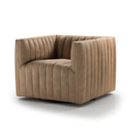 A modern take on the classic library chair, neutral seating in top-grain leather adopts dramatic channeling for trend-forward texture and sumptuous sit. A 360-swivel delivers appeal from every angle. Amethyst Home provides interior design, new home construction design consulting, vintage area rugs, and lighting in the Miami metro area.