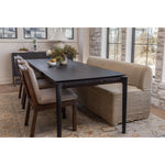 An Amethyst fave -- the Wilmington dining chair has a gorgeous coffee colored textile paired with medium toned wood and interesting leather buckles on the back -- we tied in the gold buckles with the gold chandelier above!  Inspired by the folded pillow form, the seat and back cushions of this parawood dining chair are covered in performance fabric. Amethyst Home provides interior design, new home construction design consulting, vintage area rugs, and lighting in the Newport Beach metro area.