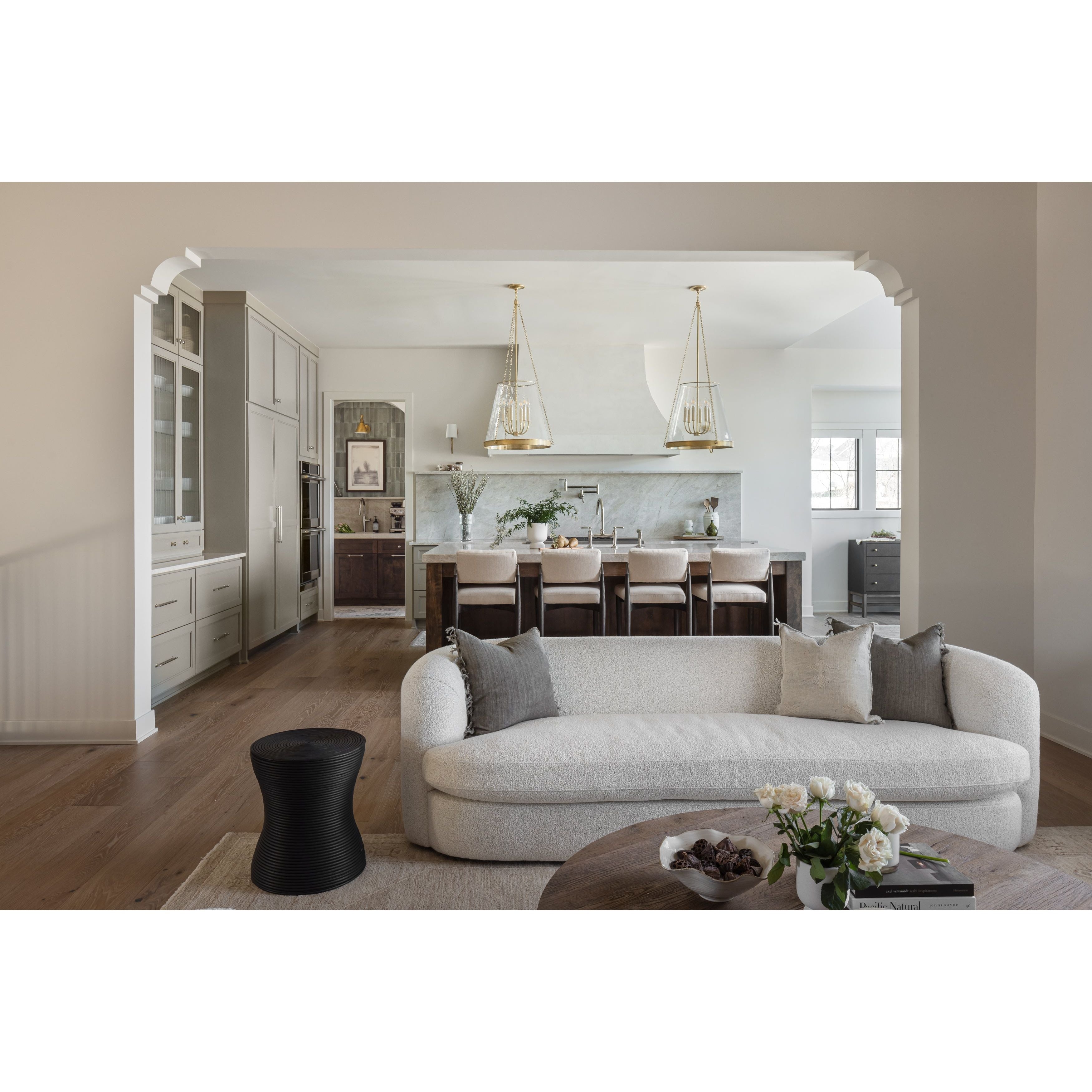 Featuring Clarissa Sofa by Four Hands at Amethyst Home. Organic curves with a dreamy French inspired boucle fabric -- the Clarissa sofa is an Amethyst favorite.  The sleek single seat cushion with firm back provides luxe comfort.
Overall Dimensions: 95.00"w x 37.50"d x 27.50"hWeight : 131.39 lbMaterials : 47% Polyester, 18% Viscose, 30% Acrylic, 5% Linen, . Amethyst Home provides interior design, new home construction design consulting, vintage area rugs, and lighting in the Washington metro area.