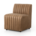 The armless dining bench is elevated with tan top-grain leather with a beautifully pronounced grain, plus dramatic channeling for a linear look. Perfectly sized for larger tables or spaces.Overall Dimensions:49" Bench: 49.00"w x 28.00"d x 31.50"hChair: 25.00"w x 28.00"d x 31.50"hCorner Chair: 28.00"w x 28.00"d x 31.50"hChair + A Half: 38.50"w x 28.00"d x 31. Amethyst Home provides interior design, new home construction design consulting, vintage area rugs, and lighting in the Monterey metro area.