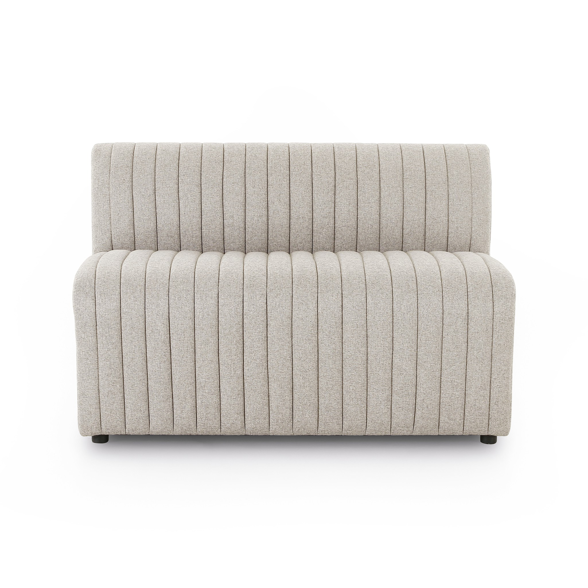 Featuring Augustine Orly Natural Dining Banquette by Four Hands at Amethyst Home. Polyester fabric in a light grey hue features dramatic channeling, for texture and a comfortable sit.Overall Dimensions: Corner Chair: 28.00"w x 28.00"d x 31.50"h 72" Bench: 72.00"w x 28.00"d x 31.50"h Chair + A Half: 38.50"w x 28.00"d x 31.50"h 82" Bench: 82.00"w x 28.00.  Amethyst Home provides interior design, new home construction design consulting, vintage area rugs, and lighting in the Newport Beach metro area.