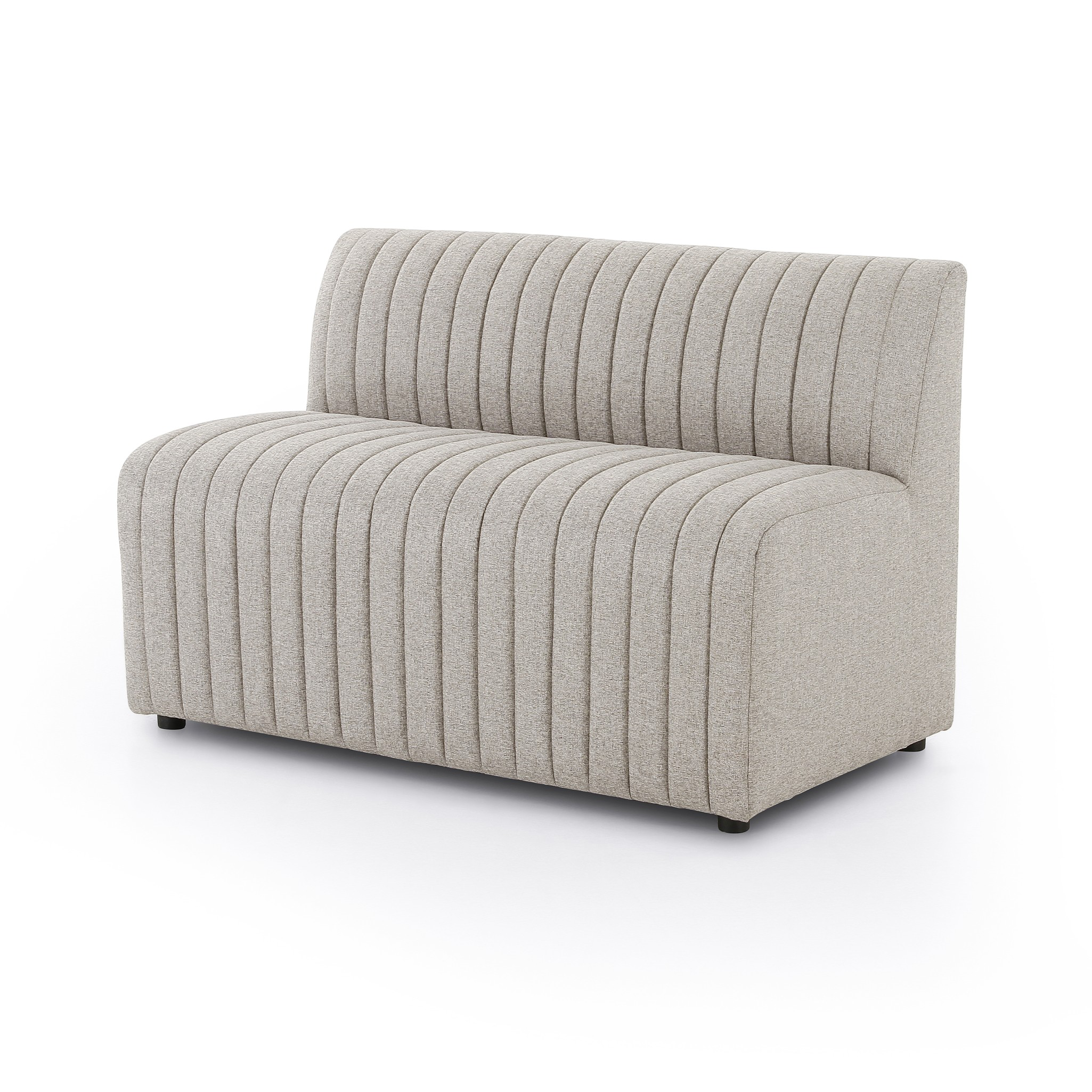 Featuring Augustine Orly Natural Dining Banquette by Four Hands at Amethyst Home. Polyester fabric in a light grey hue features dramatic channeling, for texture and a comfortable sit.Overall Dimensions: Corner Chair: 28.00"w x 28.00"d x 31.50"h 72" Bench: 72.00"w x 28.00"d x 31.50"h Chair + A Half: 38.50"w x 28.00"d x 31.50"h 82" Bench: 82.00"w x 28.00"d x.  Amethyst Home provides interior design, new home construction design consulting, vintage area rugs, and lighting in the San Diego metro area.