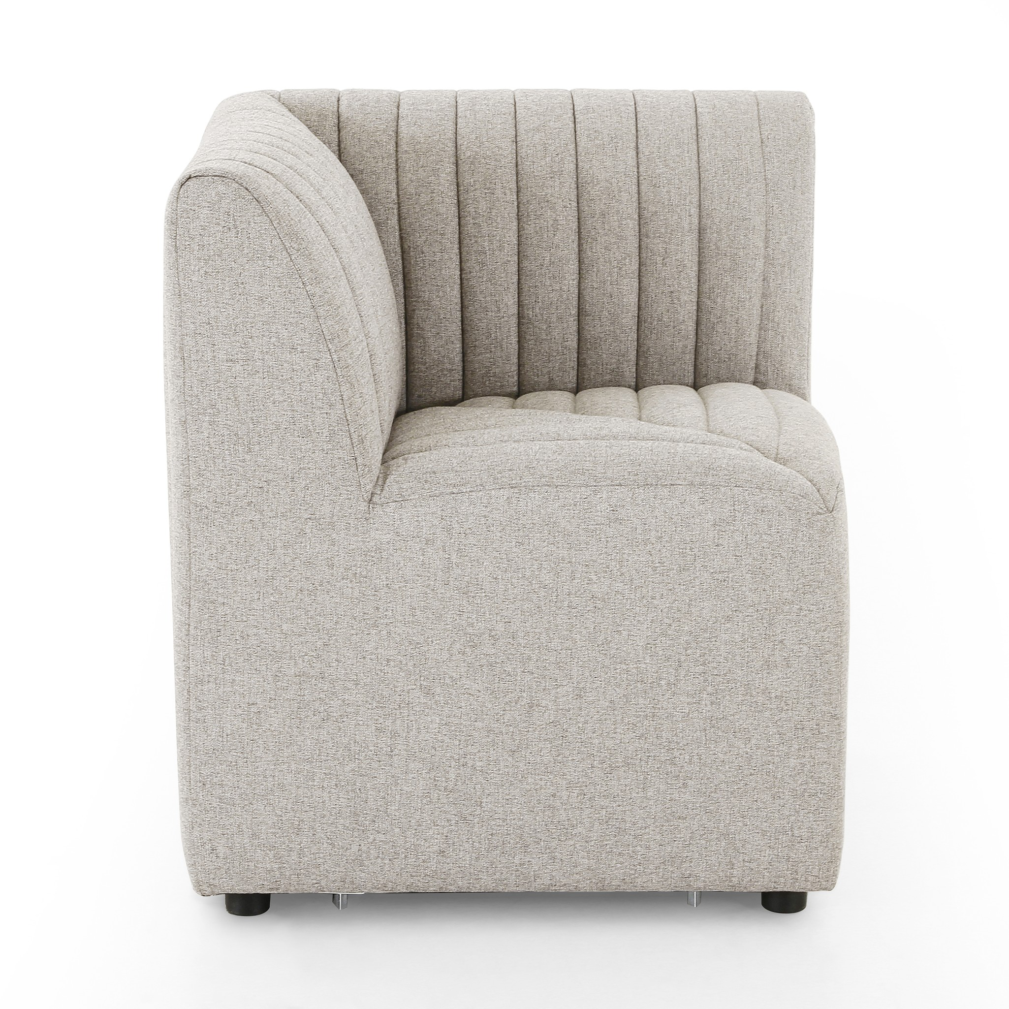 Featuring Augustine Orly Natural Dining Banquette by Four Hands at Amethyst Home. Polyester fabric in a light grey hue features dramatic channeling, for texture and a comfortable sit.Overall Dimensions: Corner Chair: 28.00"w x 28.00"d x 31.50"h 72" Bench: 72.00"w x 28.00"d x 31.50"h Chair + A Half: 38.50"w x 28.00"d x 31.50"h 82" Bench: 82.00"w x 28.00"d x 31.  Amethyst Home provides interior design, new home construction design consulting, vintage area rugs, and lighting in the Austin metro area.