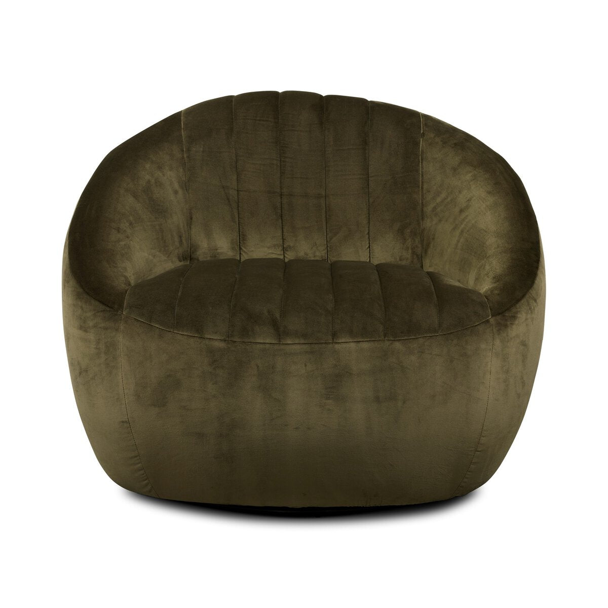 Velvety olive fabric and dramatic channeling make update traditional barrel seating while a hidden 360-degree swivel adds a modern finishing touch. Fabric features subtle highs and lows that change in appearance depending on the direction of the fabric's nap.Overall Dimensions: 35.50"W x 35.75"L x 29"H Amethyst Home provides interior design, new home construction design consulting, vintage area rugs, and lighting in the Newport Beach metro area.