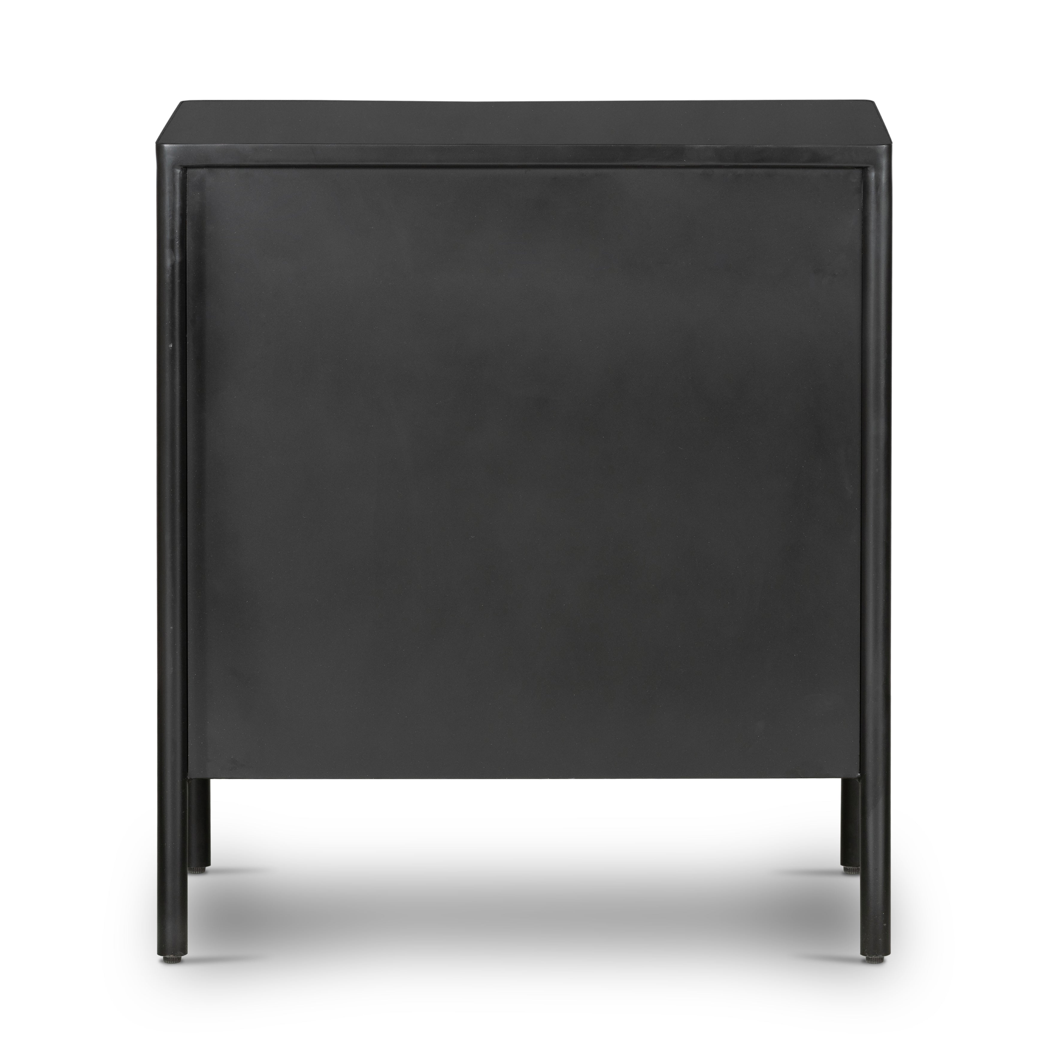 Bring a clean, beautifully industrial look to the bedroom with a three-drawer dresser made from black-finished iron, featuring bronzed iron hardware.