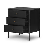 Bring a clean, beautifully industrial look to the bedroom with a three-drawer dresser made from black-finished iron, featuring bronzed iron hardware.