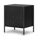 Bring a clean, beautifully industrial look to the bedroom with a three-drawer dresser made from black-finished iron, featuring bronzed iron hardware.