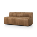 The armless dining bench is elevated with tan top-grain leather with a beautifully pronounced grain, plus dramatic channeling for a linear look. Perfectly sized for larger tables or spaces.Overall Dimensions:49" Bench: 49.00"w x 28.00"d x 31.50"hChair: 25.00"w x 28.00"d x 31.50"hCorner Chair: 28.00"w x 28.00"d x 31.50"hChair + A Half: 38.50"w x 28.00"d x 31. Amethyst Home provides interior design, new home construction design consulting, vintage area rugs, and lighting in the Seattle metro area.