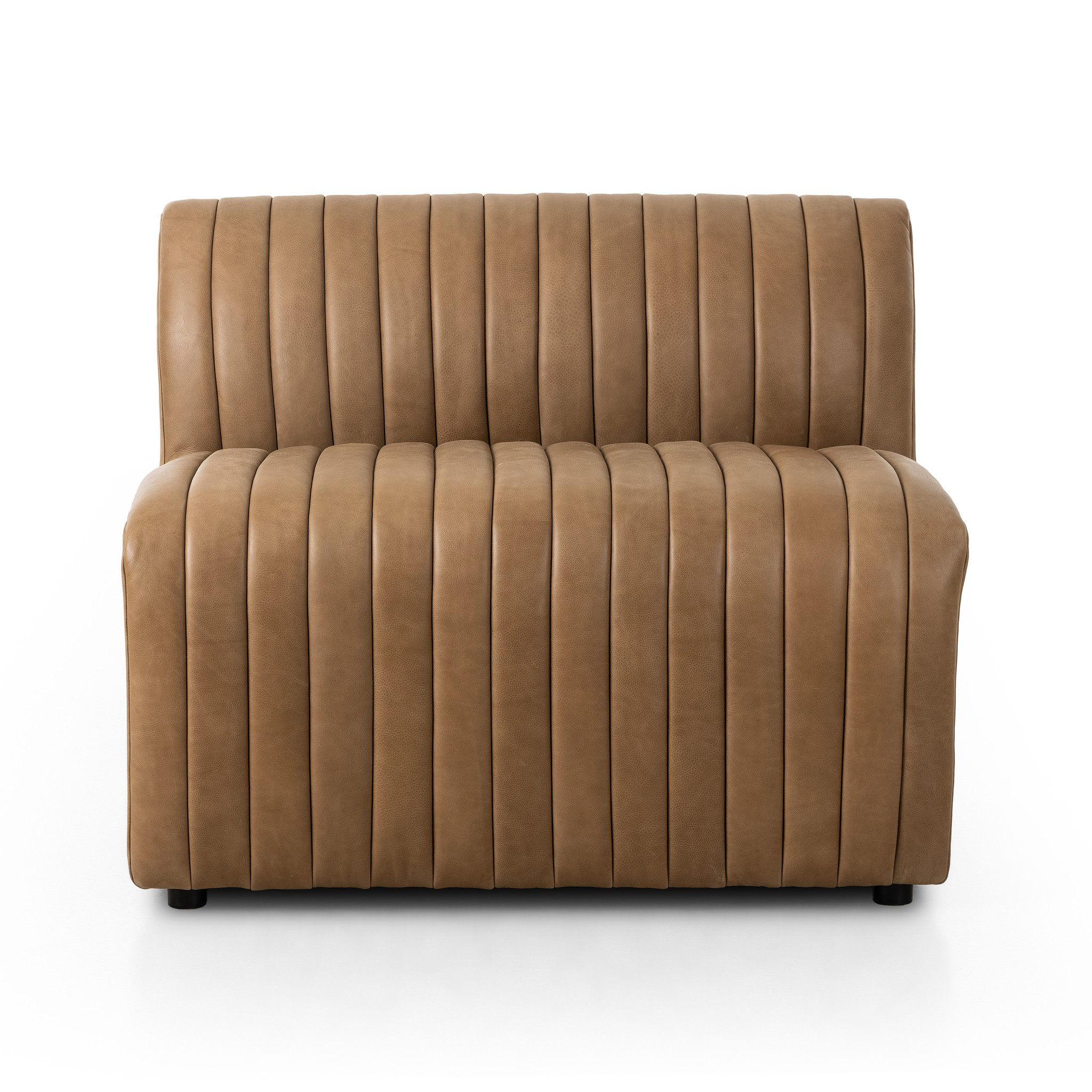 The armless dining bench is elevated with tan top-grain leather with a beautifully pronounced grain, plus dramatic channeling for a linear look. Perfectly sized for larger tables or spaces.Overall Dimensions:49" Bench: 49.00"w x 28.00"d x 31.50"hChair: 25.00"w x 28.00"d x 31.50"hCorner Chair: 28.00"w x 28.00"d x 31.50"hChair + A Half: 38.50"w x 28.00"d x 31. Amethyst Home provides interior design, new home construction design consulting, vintage area rugs, and lighting in the Omaha metro area.