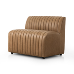 The armless dining bench is elevated with tan top-grain leather with a beautifully pronounced grain, plus dramatic channeling for a linear look. Perfectly sized for larger tables or spaces.Overall Dimensions:49" Bench: 49.00"w x 28.00"d x 31.50"hChair: 25.00"w x 28.00"d x 31.50"hCorner Chair: 28.00"w x 28.00"d x 31.50"hChair + A Half: 38.50"w x 28.00"d x 31. Amethyst Home provides interior design, new home construction design consulting, vintage area rugs, and lighting in the Portland metro area.