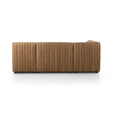 Featuring Augustine Palermo Drift Dining Banquette L Shape 91.5" by Four Hands at Amethyst Home. The beauty of this modular piece is that the vertical channeling makes for a cohesive feel despite being modular.  Welcome to your new favorite nook for morning coffee. An L-shaped dining banquette is upholstered in tan top-grain leather with a beautifully pronou. Amethyst Home provides interior design, new home construction design consulting, vintage area rugs, and lighting in the Monterey metro area.