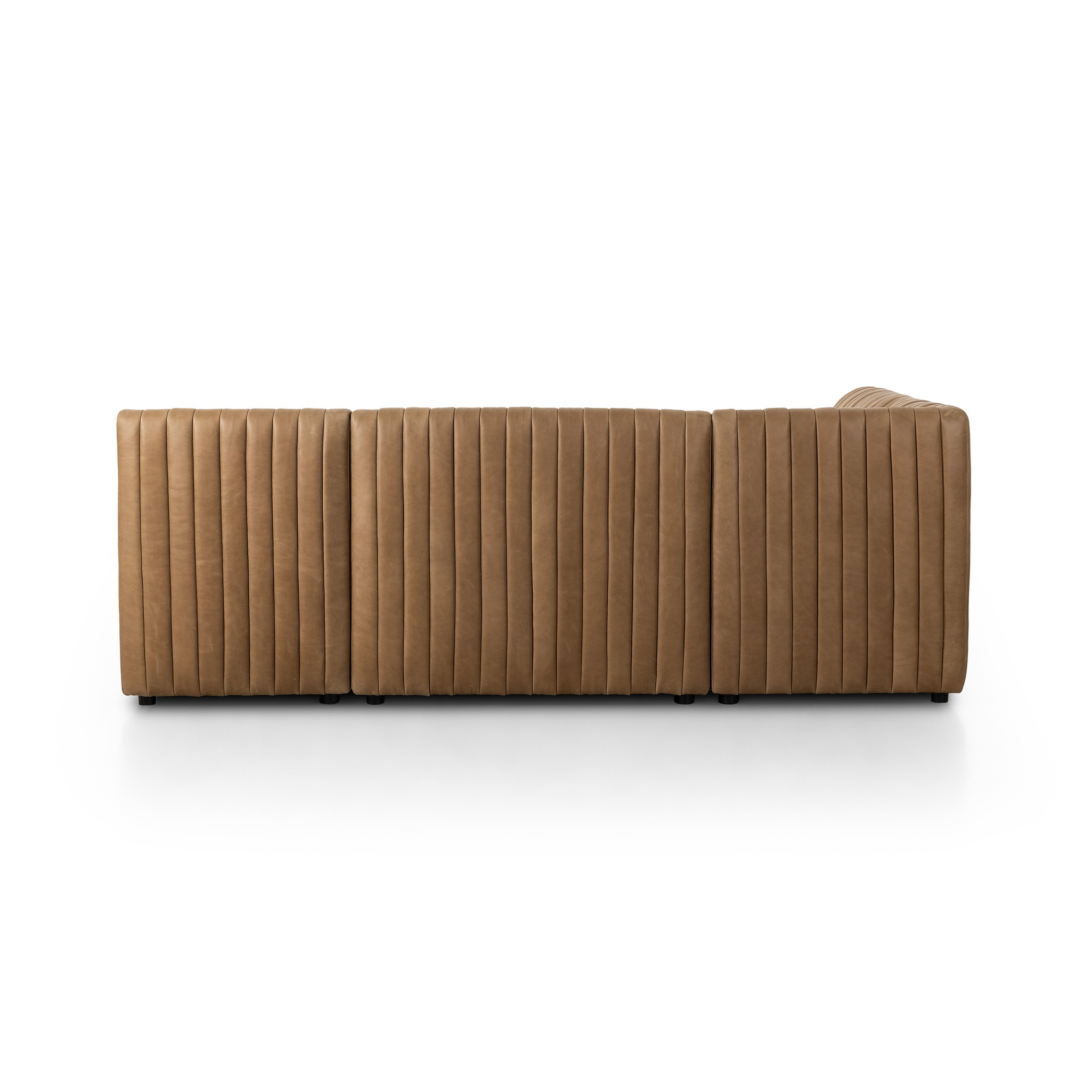 Featuring Augustine Palermo Drift Dining Banquette L Shape 91.5" by Four Hands at Amethyst Home. The beauty of this modular piece is that the vertical channeling makes for a cohesive feel despite being modular.  Welcome to your new favorite nook for morning coffee. An L-shaped dining banquette is upholstered in tan top-grain leather with a beautifully pronou. Amethyst Home provides interior design, new home construction design consulting, vintage area rugs, and lighting in the Monterey metro area.