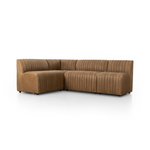 Featuring Augustine Palermo Drift Dining Banquette L Shape 91.5" by Four Hands at Amethyst Home. The beauty of this modular piece is that the vertical channeling makes for a cohesive feel despite being modular.  Welcome to your new favorite nook for morning coffee. An L-shaped dining banquette is upholstered in tan top-grain leather with a beautifully pro. Amethyst Home provides interior design, new home construction design consulting, vintage area rugs, and lighting in the Kansas City metro area.