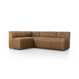 Featuring Augustine Palermo Drift Dining Banquette L Shape 91.5" by Four Hands at Amethyst Home. The beauty of this modular piece is that the vertical channeling makes for a cohesive feel despite being modular.  Welcome to your new favorite nook for morning coffee. An L-shaped dining banquette is upholstered in tan top-grain leather with a beautifully pro. Amethyst Home provides interior design, new home construction design consulting, vintage area rugs, and lighting in the Kansas City metro area.