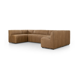 Featuring Augustine Palermo Drift Dining Banquette U Shape 119.5" by Four Hands at Amethyst Home. The beauty of this modular piece is that the vertical channeling makes for a cohesive feel despite being modular. Your new favorite place to enjoy morning coffee. A U-shaped dining banquette is upholstered in tan top-grain leather with a beautifully pronounced grai. Amethyst Home provides interior design, new home construction design consulting, vintage area rugs, and lighting in the Tampa metro area.