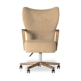 Featuring Melrose Sheepskin Camel Desk Chair by Four Hands at Amethyst Home. A comfort-driven desk chair features soft, textural upholstery in a versatile camel, framed by solid ash arms. A height-adjustable swivel base with casters makes for ease in the modern office.Overall Dimensions: 24.50"W x 27.25"L x 40"HColors: Amber Ash, Polished Aluminum, Sheepskin C. Amethyst Home provides interior design, new home construction design consulting, vintage area rugs, and lighting in the Dallas metro area.