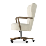 Featuring Melrose Sheepskin Natural Desk Chair by Four Hands at Amethyst Home. A comfort-driven desk chair features soft, textural upholstery, framed by solid ash arms. A height-adjustable swivel base with casters makes for ease in the modern office.Overall Dimensions: 24.50"W x 27.25"L x 40"HColors: Amber Ash, Polished Aluminum, Sheepskin NaturalMaterials: So. Amethyst Home provides interior design, new home construction design consulting, vintage area rugs, and lighting in the Dallas metro area.