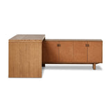 Featuring Posada Shaped Desk - Amber Oak Veneer L by Four Hands at Amethyst Home. Reflect your unique style with a modular desk and matching media console of amber-finished oak and cognac top-grain leather. Arrange to suit your space, while adding plenty of storage space to the office.Overall Dimensions: 78"W x 70"L x 30"H
Collection: BoltonColors: Amber Oa. Amethyst Home provides interior design, new home construction design consulting, vintage area rugs, and lighting in the Park City metro area.
