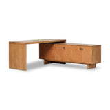 Featuring Posada Shaped Desk - Amber Oak Veneer L by Four Hands at Amethyst Home. Reflect your unique style with a modular desk and matching media console of amber-finished oak and cognac top-grain leather. Arrange to suit your space, while adding plenty of storage space to the office.Overall Dimensions: 78"W x 70"L x 30"H
Collection: BoltonColors: Amber Oa. Amethyst Home provides interior design, new home construction design consulting, vintage area rugs, and lighting in the Nashville metro area.
