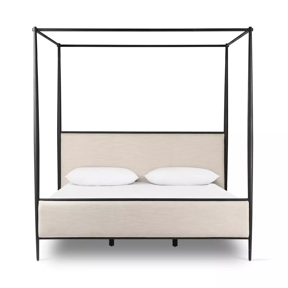 Featuring Xander Savoy Parchment Canopy Bed by Four Hands at Amethyst Home. Streamlined and refined. Tapered at the top and bottom, this textured black iron canopy bed fashions a comfortable headboard upholstered in a classic cream hue for contrast.
Queen: 63.75"w x 88.00"d x 85.00"hKing: 79.75"w x 88.00"d x 85.00"h
Collection: WestgateColors: Savoy Par. Amethyst Home provides interior design, new home construction design consulting, vintage area rugs, and lighting in the Newport Beach metro area.