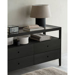 Featuring Spindle Oak Black Dresser by Ethnicraft at Amethyst Home. The Spindle collection found its inspiration in the traditional spinning wheel. Slightly tapered legs and rounded edges add a soft, sensual quality to this beautiful bedroom collection. This dresser is just as much at home in the bedroom as it is in commercial spaces as a stylish stora.  Amethyst Home provides interior design, new home construction design consulting, vintage area rugs, and lighting in the Winter Garden metro area.